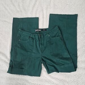 Girl-ish Mid Rise Wide Leg Green Cotton Pants  Size 9/29